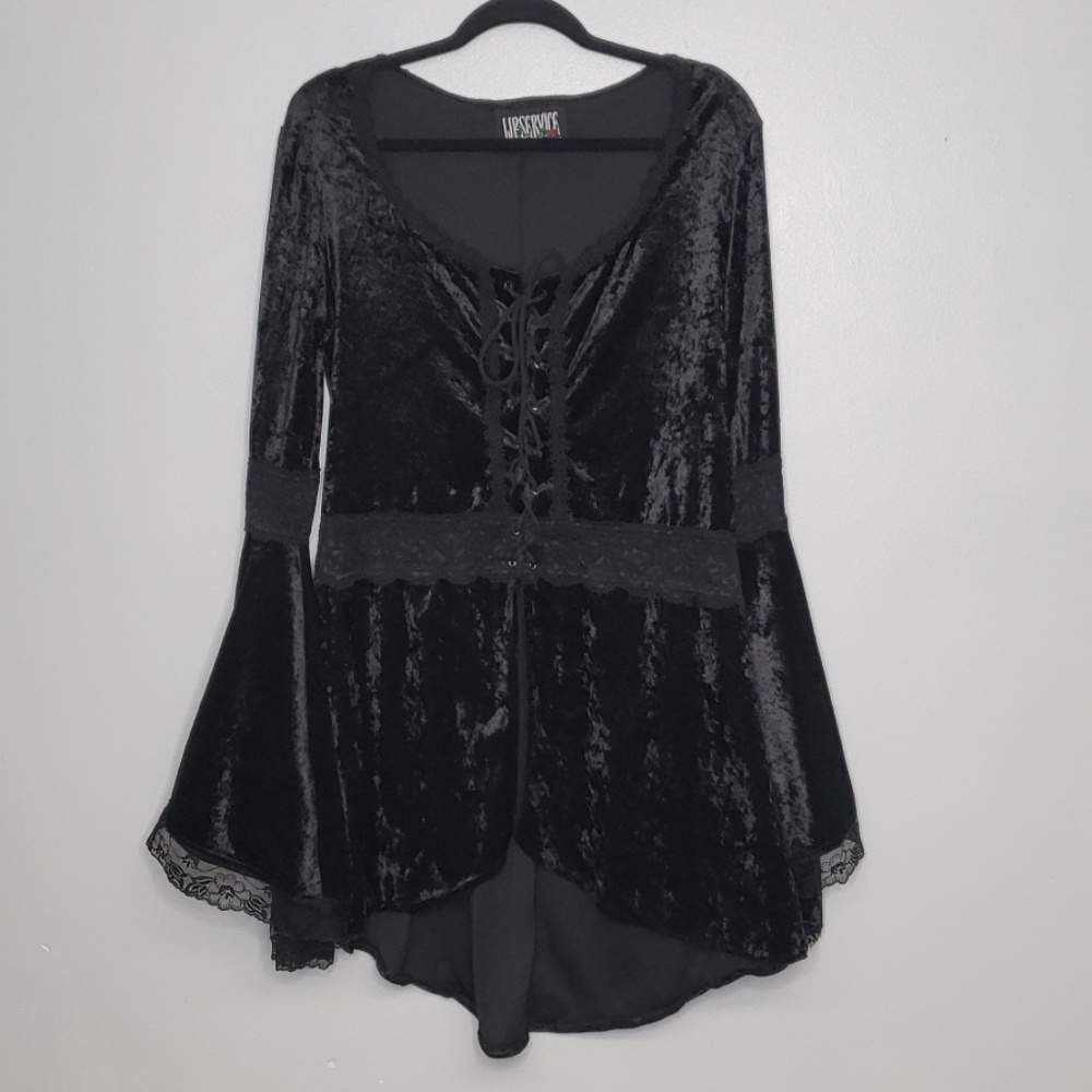 Lip Service Black Velvet and Lace Tie up Top
